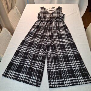 Plus Palazzo Wide Leg Jumpsuit, LG Stretch, Plaid Geometric, Slip On, New w Tags